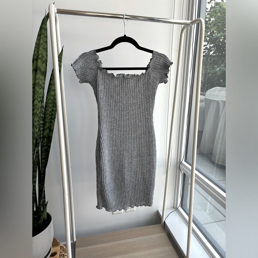 MAY PINK | Knit Bodycon Mini Dress in Blueish Gray Heather Size M